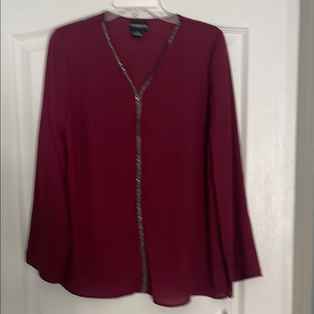 Women's Burgundy Blouse with Silver Trim